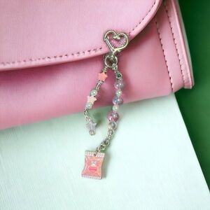 Handmade Pink kawaii Heart keychain Charm